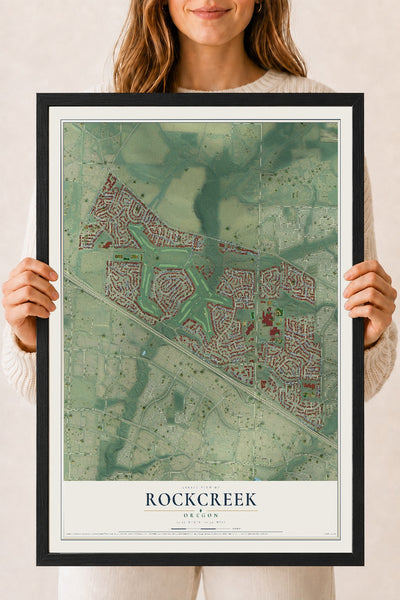 Map of Rockcreek, Oregon, 18 x 24 inch print in a black wood frame