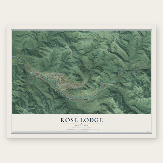 Rose Lodge, Oregon map print, the full design