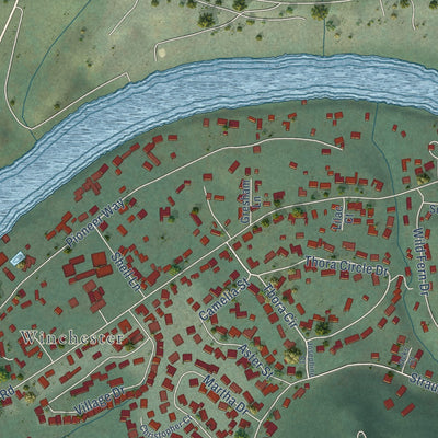 Close-up of the map of Roseburg North, Oregon print showing street and building detail