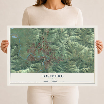 Map of Roseburg, Oregon, 12 x 18 inch unframed archival matte print