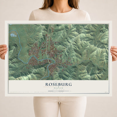 Map of Roseburg, Oregon, 18 x 24 inch unframed archival matte print