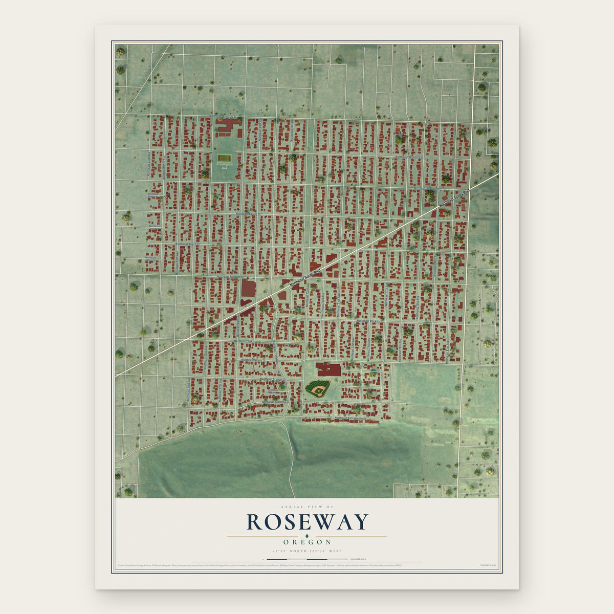 Roseway, Oregon map print, the full design