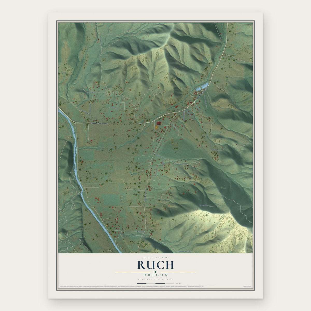 Ruch, Oregon map print, the full design