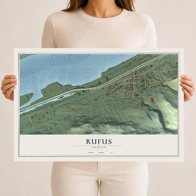 Map of Rufus, Oregon, 12 x 18 inch unframed archival matte print