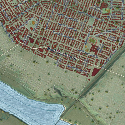 Close-up of the map of Saint Johns, Oregon print showing street and building detail
