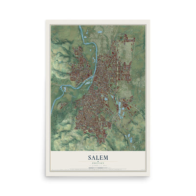 Map of Salem, Oregon, 12 x 18 inch unframed archival matte print