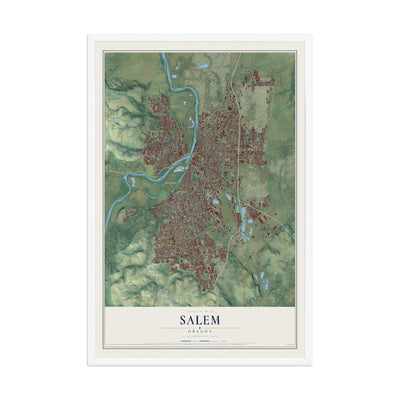 Map of Salem, Oregon, 12 x 18 inch print in a white wood frame