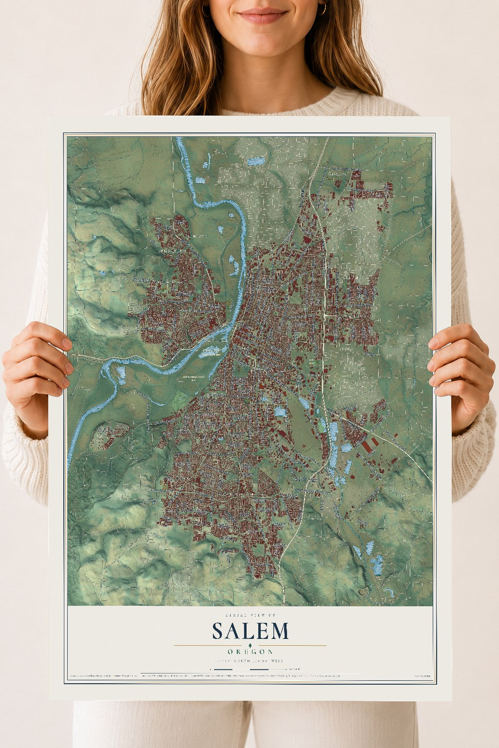 Map of Salem, Oregon, 18 x 24 inch unframed archival matte print