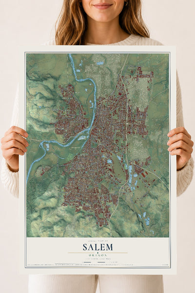 Map of Salem, Oregon, 18 x 24 inch unframed archival matte print