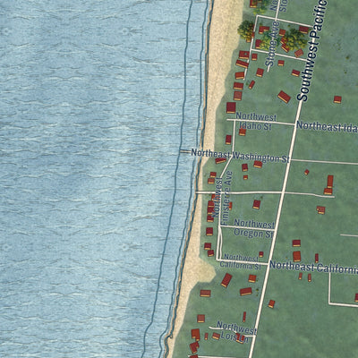 Close-up of the map of San Marine, Oregon print showing street and building detail