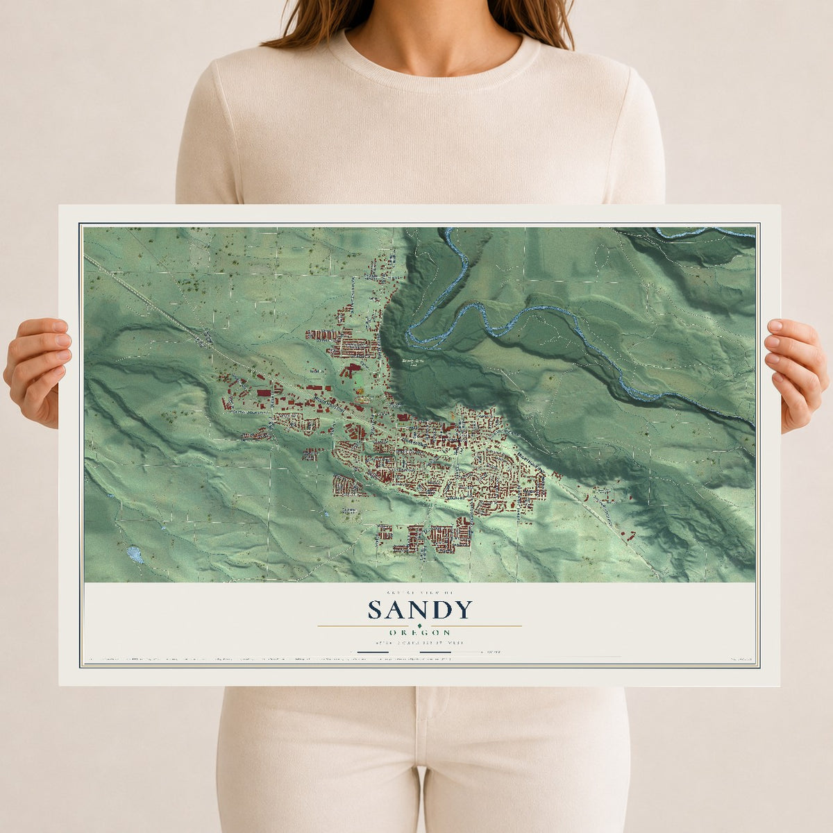 Map of Sandy, Oregon, 12 x 18 inch unframed archival matte print