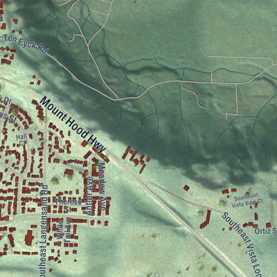 Second close-up of the map of Sandy, Oregon print showing more streets and buildings