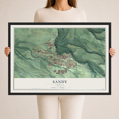 Map of Sandy, Oregon, 24 x 36 inch print in a black wood frame