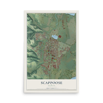 Map of Scappoose, Oregon, 12 x 18 inch unframed archival matte print
