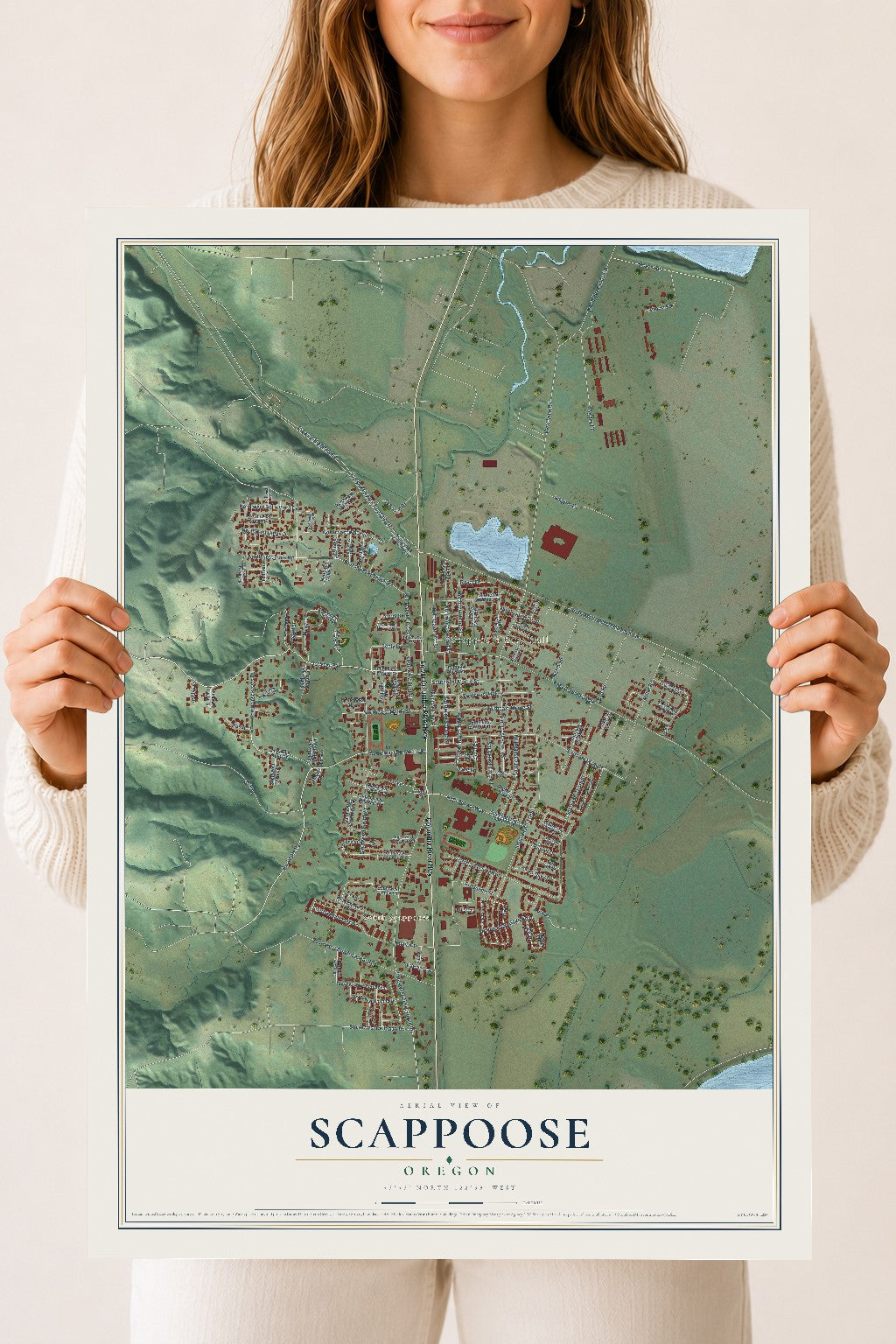 Map of Scappoose, Oregon, 18 x 24 inch unframed archival matte print