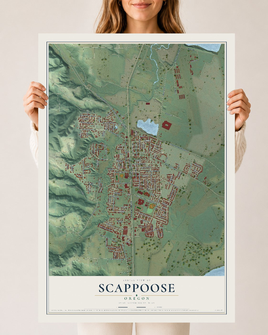 Map of Scappoose, Oregon, 24 x 36 inch unframed archival matte print