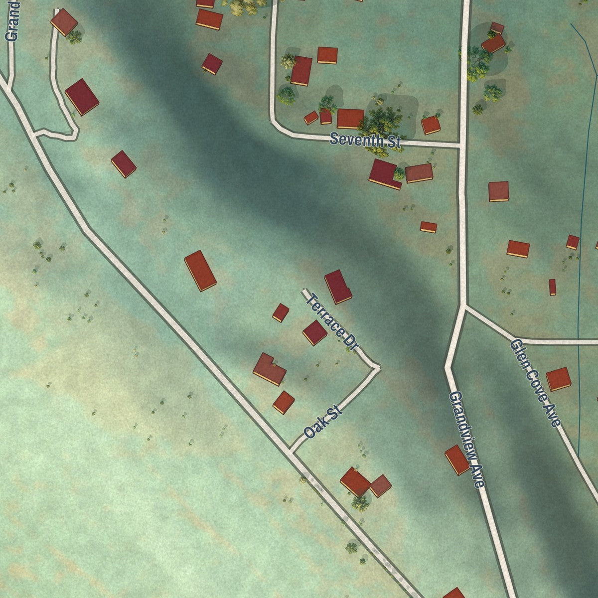 Second close-up of the map of Scotts Mills, Oregon print showing more streets and buildings