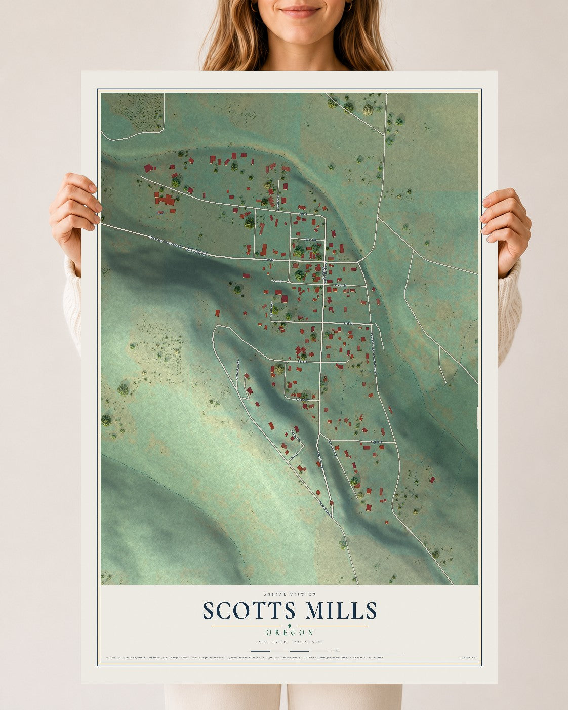 Map of Scotts Mills, Oregon, 24 x 36 inch unframed archival matte print