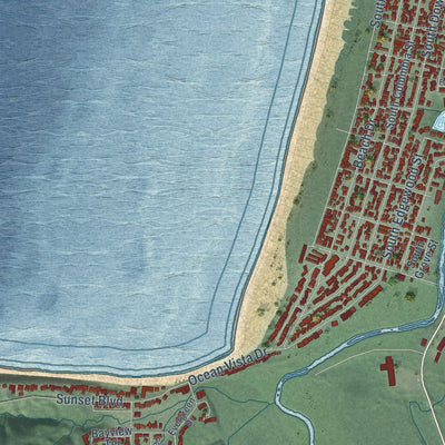 Second close-up of the map of Seaside, Oregon print showing more streets and buildings