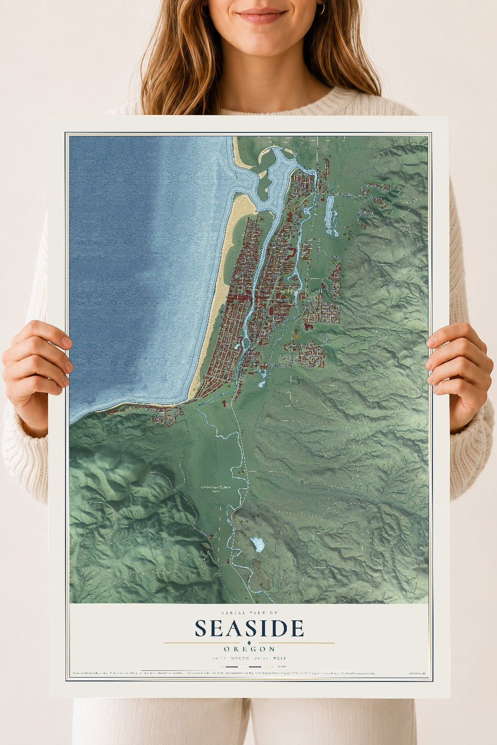 Map of Seaside, Oregon, 18 x 24 inch unframed archival matte print