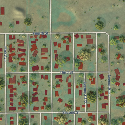 Close-up of the map of Seneca, Oregon print showing street and building detail