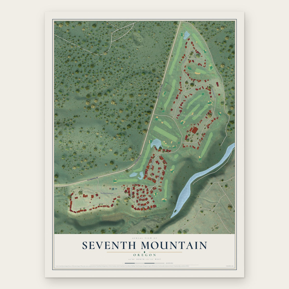 Seventh Mountain, Oregon map print, the full design