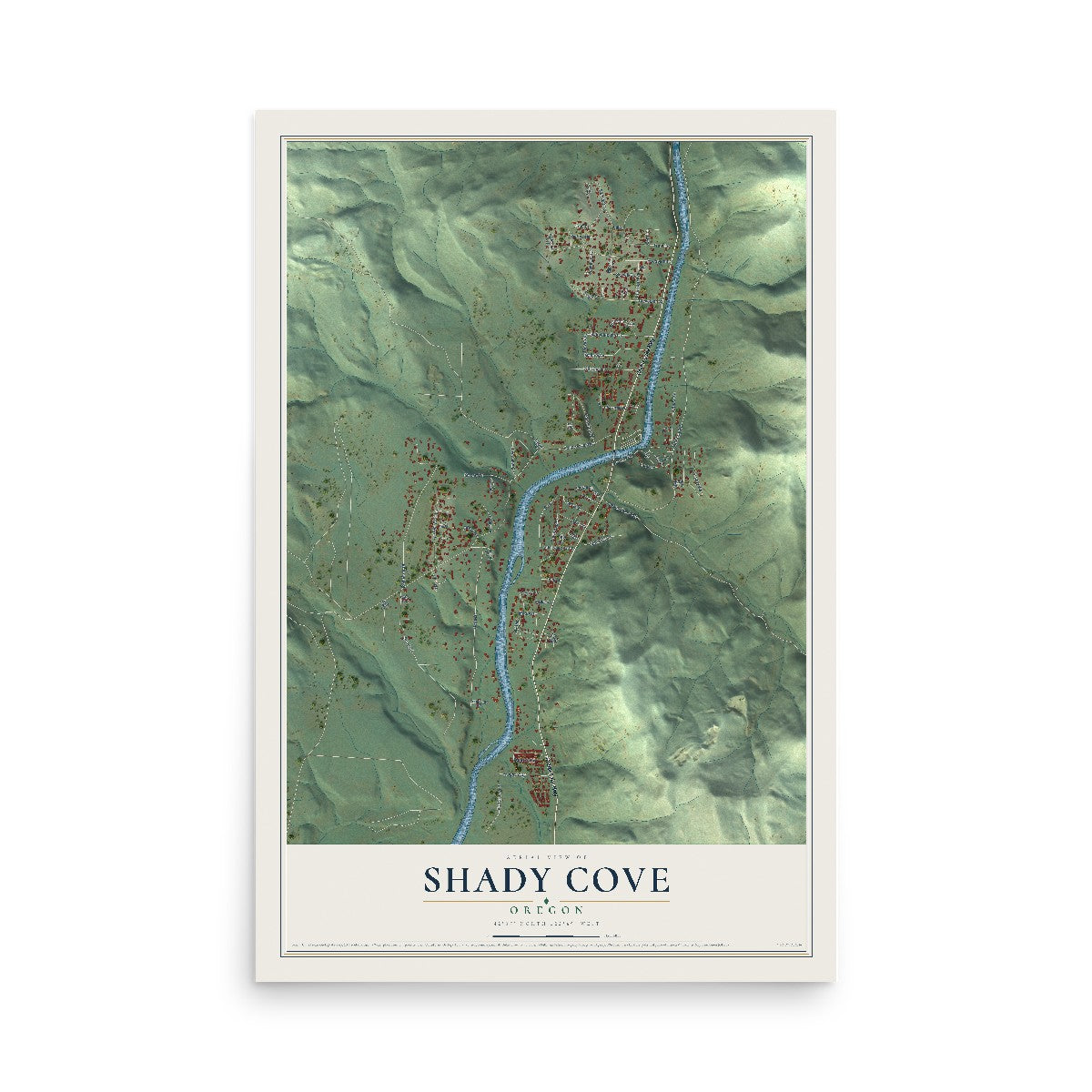 Map of Shady Cove, Oregon, 12 x 18 inch unframed archival matte print
