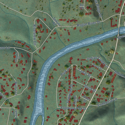 Second close-up of the map of Shady Cove, Oregon print showing more streets and buildings