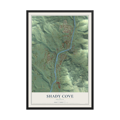 Map of Shady Cove, Oregon, 12 x 18 inch print in a black wood frame