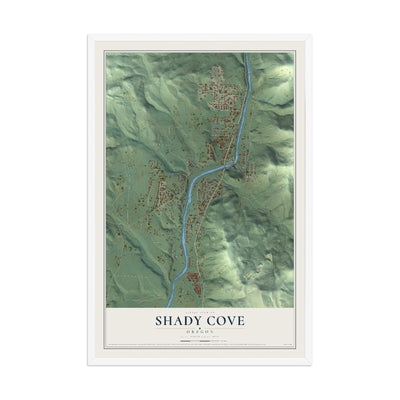 Map of Shady Cove, Oregon, 12 x 18 inch print in a white wood frame