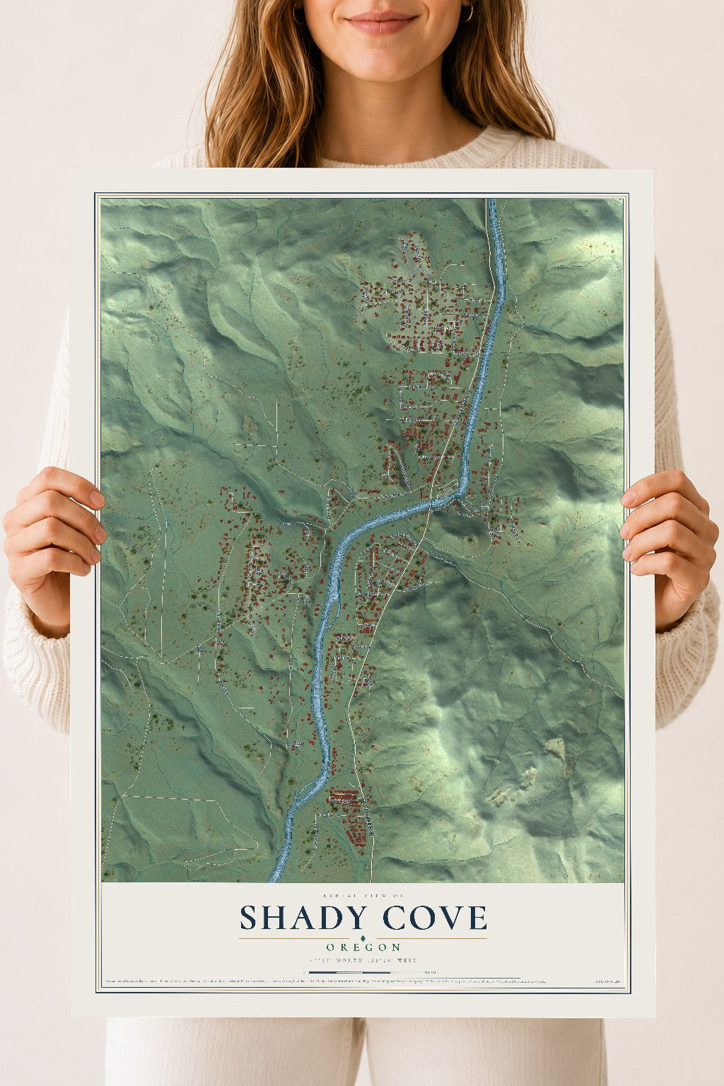 Map of Shady Cove, Oregon, 18 x 24 inch unframed archival matte print