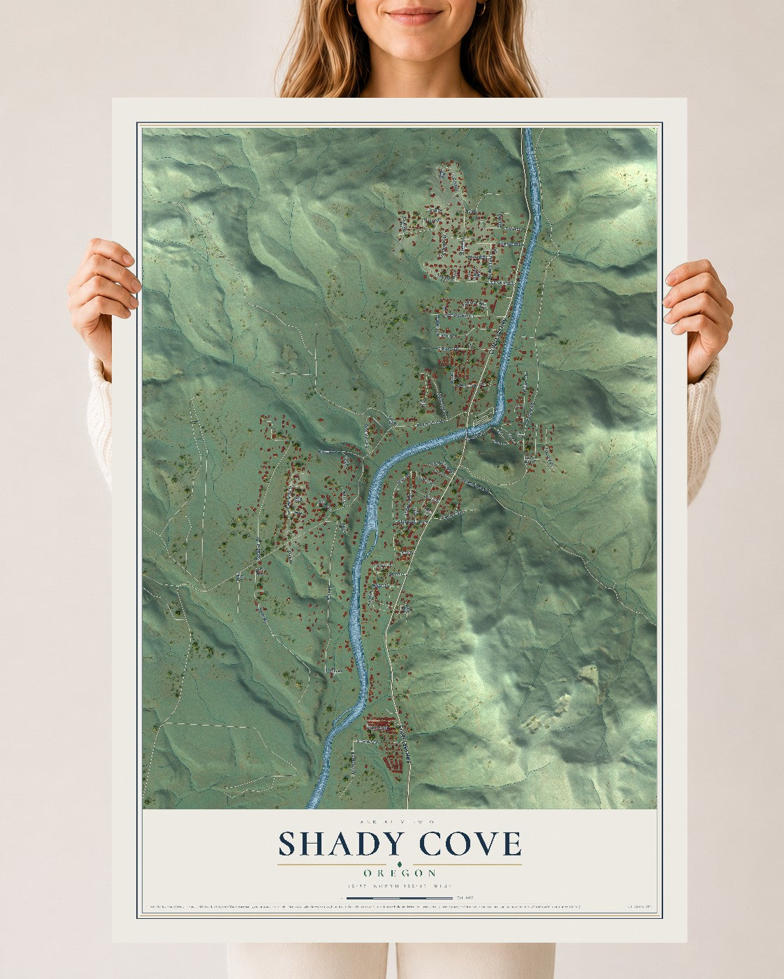 Map of Shady Cove, Oregon, 24 x 36 inch unframed archival matte print