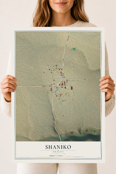 Map of Shaniko, Oregon, 18 x 24 inch unframed archival matte print