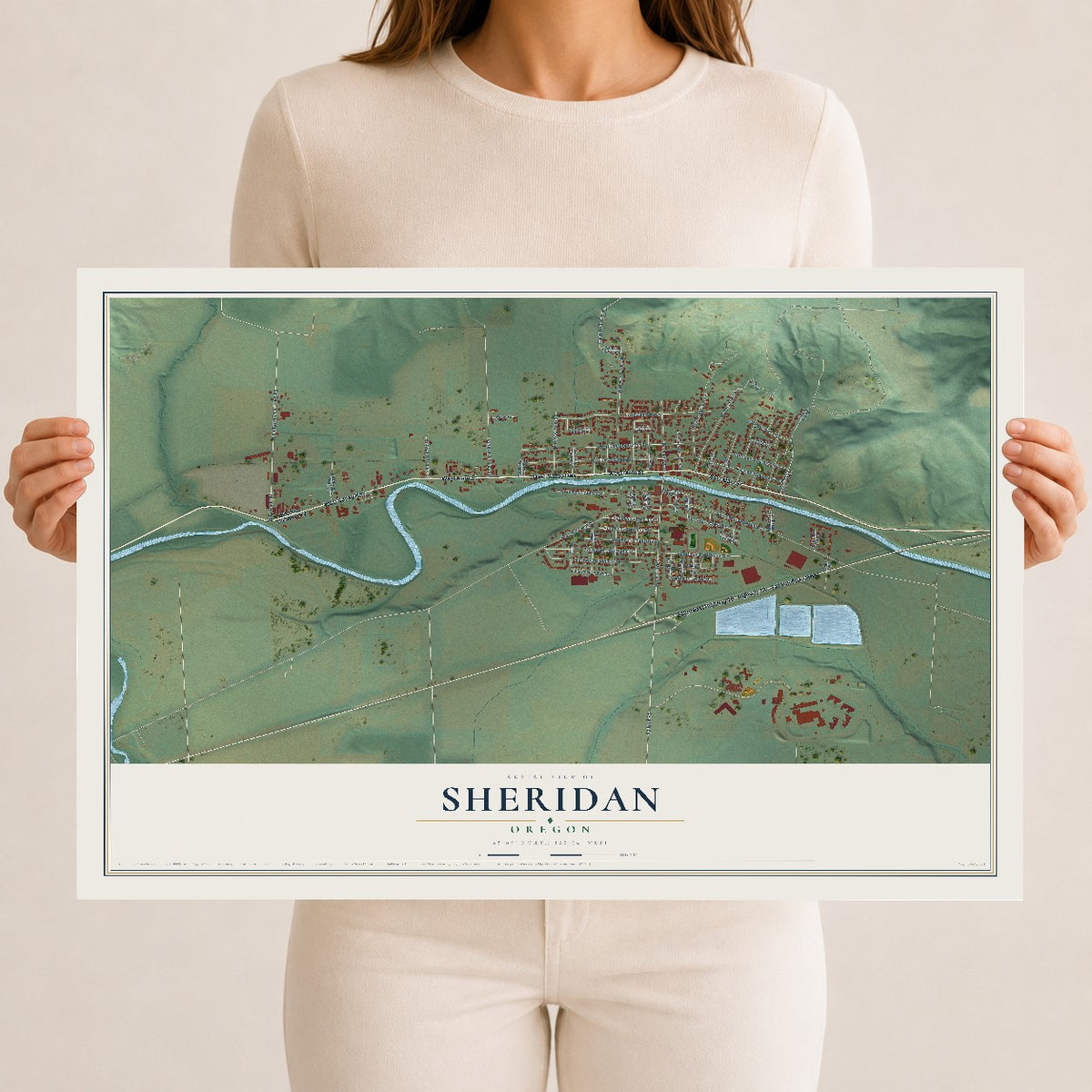 Map of Sheridan, Oregon, 12 x 18 inch unframed archival matte print