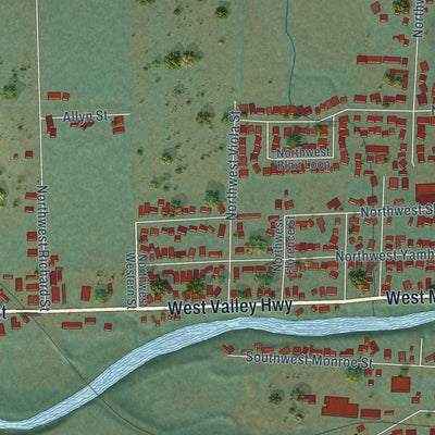 Second close-up of the map of Sheridan, Oregon print showing more streets and buildings