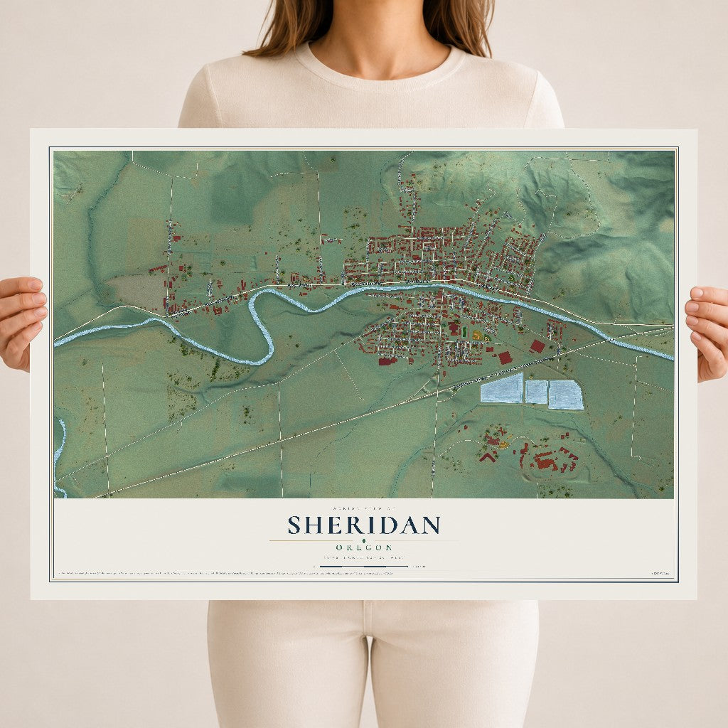 Map of Sheridan, Oregon, 18 x 24 inch unframed archival matte print