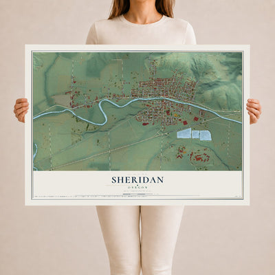 Map of Sheridan, Oregon, 24 x 36 inch unframed archival matte print