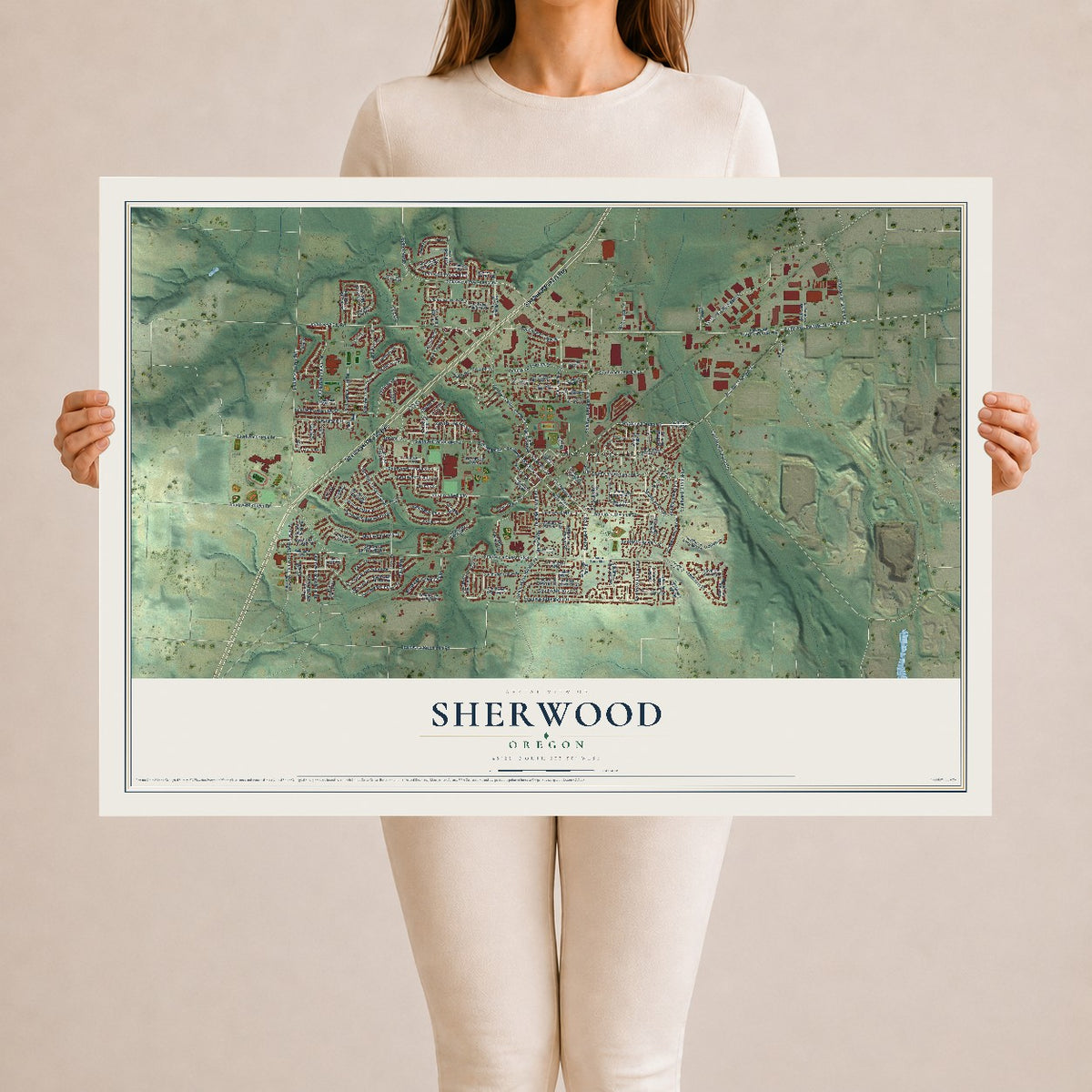 Map of Sherwood, Oregon, 24 x 36 inch unframed archival matte print