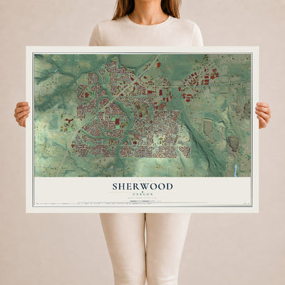 Map of Sherwood, Oregon, 24 x 36 inch unframed archival matte print