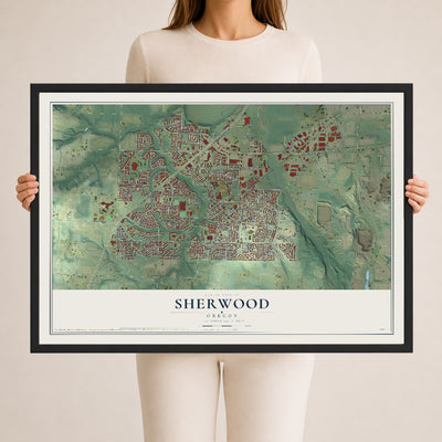 Map of Sherwood, Oregon, 24 x 36 inch print in a black wood frame