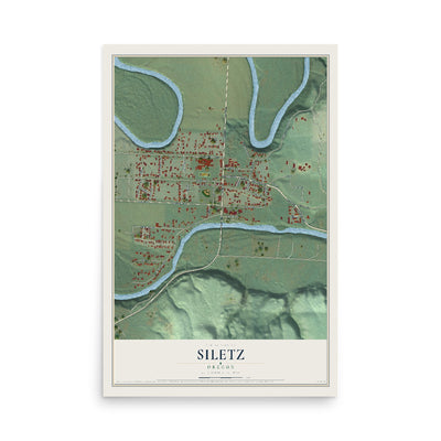 Map of Siletz, Oregon, 12 x 18 inch unframed archival matte print