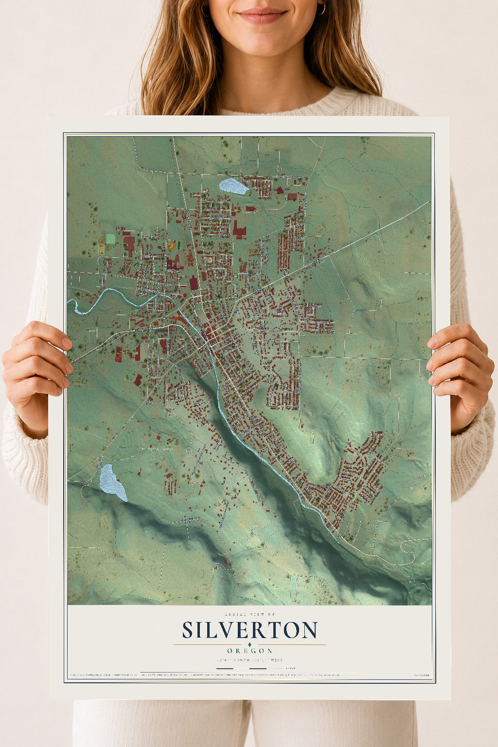 Map of Silverton, Oregon, 18 x 24 inch unframed archival matte print