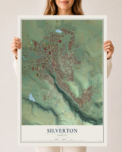 Map of Silverton, Oregon, 24 x 36 inch unframed archival matte print