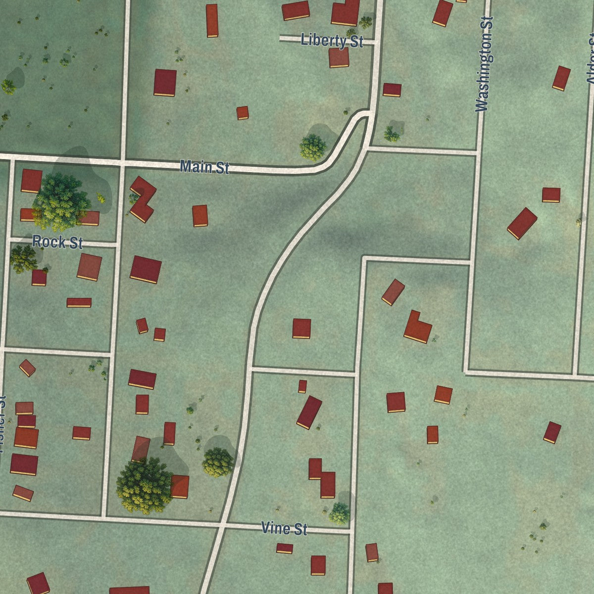Close-up of the map of Sodaville, Oregon print showing street and building detail