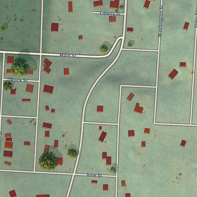 Close-up of the map of Sodaville, Oregon print showing street and building detail