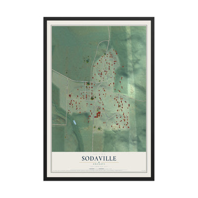 Map of Sodaville, Oregon, 12 x 18 inch print in a black wood frame