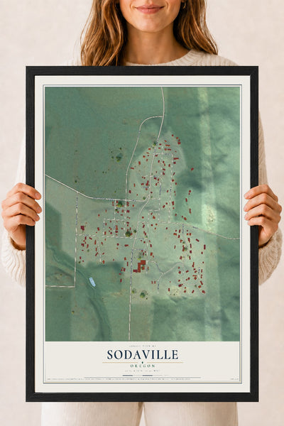 Map of Sodaville, Oregon, 18 x 24 inch print in a black wood frame