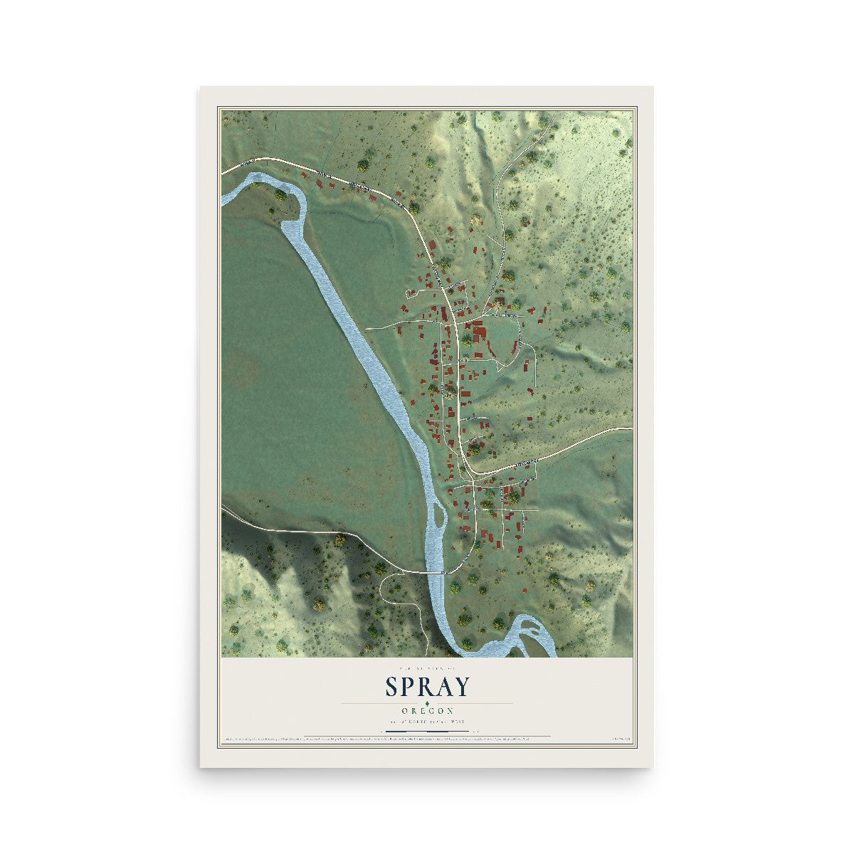 Map of Spray, Oregon, 12 x 18 inch unframed archival matte print