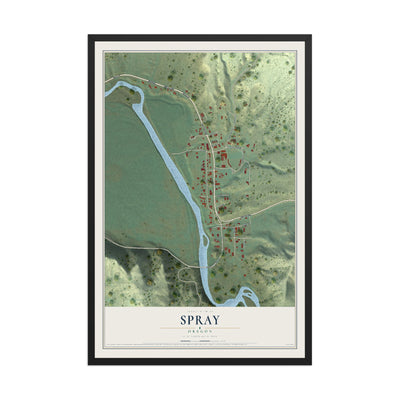 Map of Spray, Oregon, 12 x 18 inch print in a black wood frame