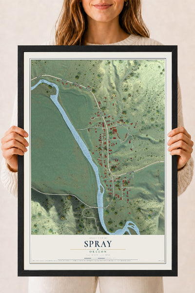 Map of Spray, Oregon, 18 x 24 inch print in a black wood frame